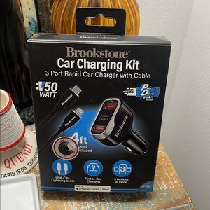 Brookstone Black 3-Port Car Charger with Cable